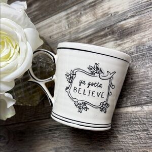 KATIE MANDY Elegant White Believe Coffee Mug “YA GOTTA BELIEVE”